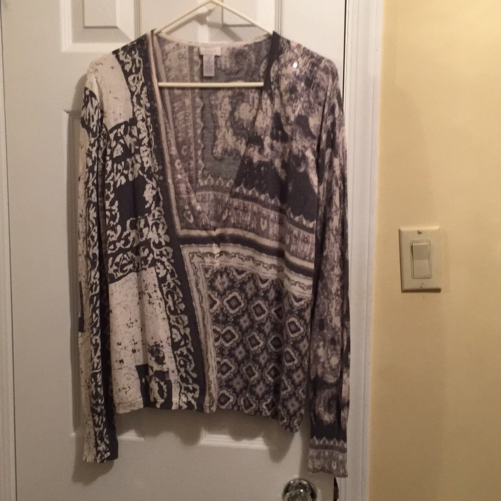 Chico’s gray and white cardigan